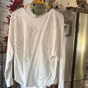 Cream Heart Embellished Women's Top